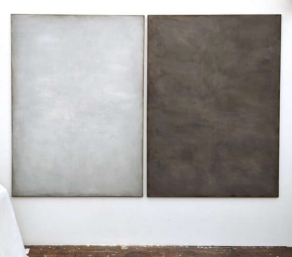 Time and Space 1 & 2 | 2020 | soil from Bavaria, Germany with acrylic on cotton | ea. 165 x 120 cm Time and Space 1 & 2 | 2020 | soil from Bavaria, Germany with acrylic on cotton | ea. 165 x 120 cm