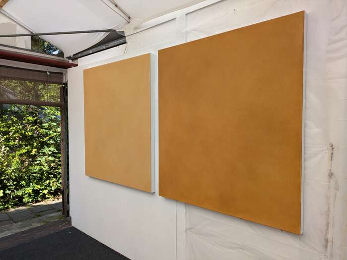 Nothing Stays the Same no. 1 & 2 | 2024 | soils from Germany | with acrylic on cotton | ea. 120 x 110 x 4.5 cm 