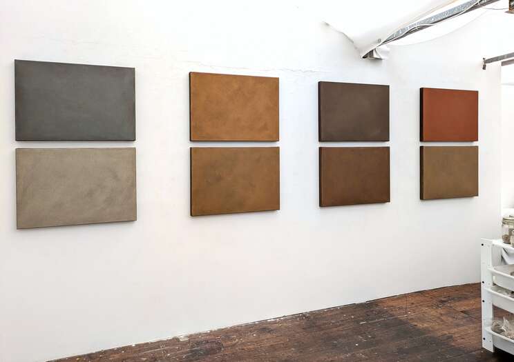    And Then the Light Came In | 2025 | soils from Germany, France, USA, Holland, Greece, Mallorca, South Africa & Tunesien with acrylic on linen | ea. 106 x 70 x 4.5 cm