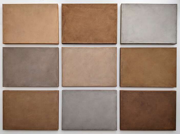  Earth United (9- pieces) | 2023 | soils from Germany, Greece, Italy, UAE, Oman & USA |with acrylic on cotton | 160 x 220 x 4.5 cm
